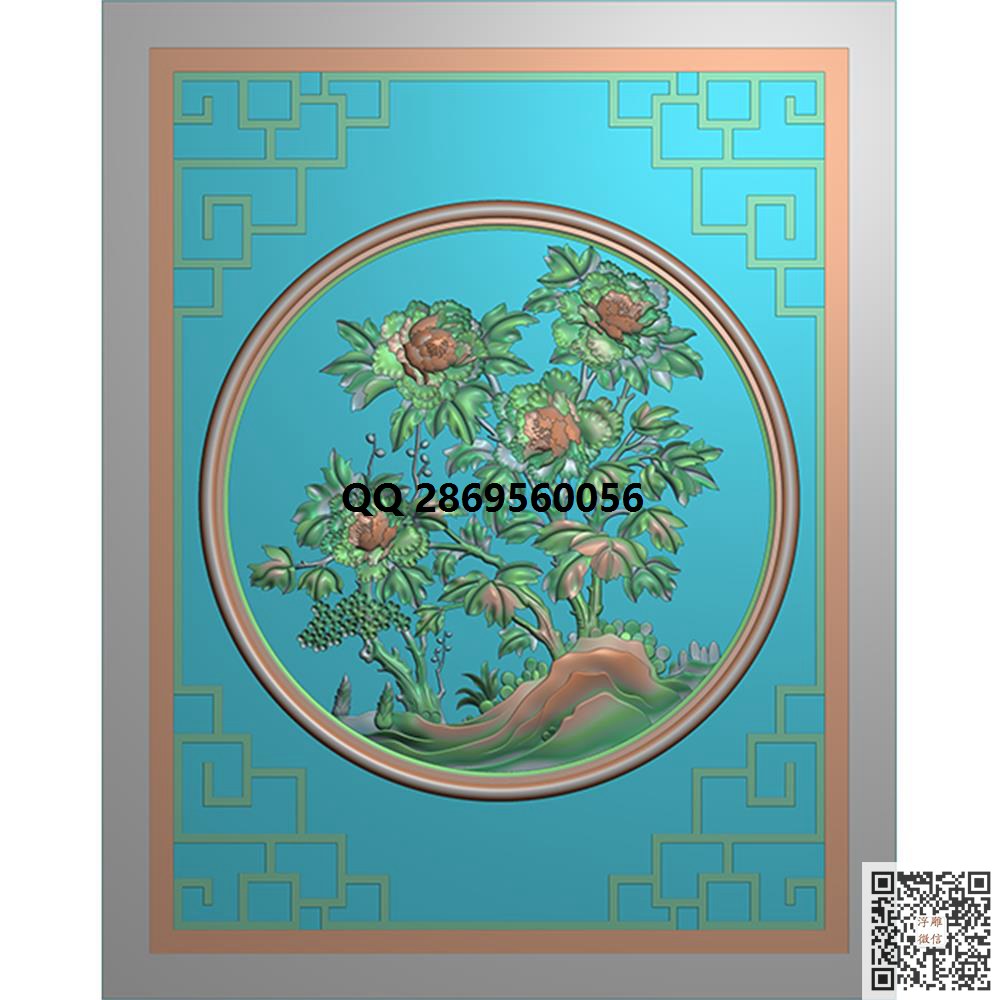 MDN-772牡丹 万字框 竖向_花草浮雕素材洋花四季花鸟精雕图浮雕图